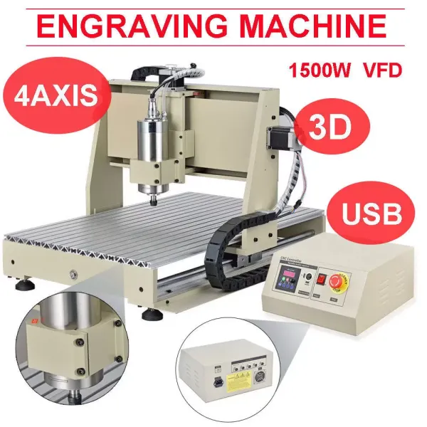 USB 1.5KW 4Axis CNC 6040 Router Engraver Engraving Drill Milling Carving Machine