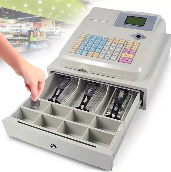 Electronic Cash Register POS Cashier with 48Keys 8Digital LED Display Drawer Box