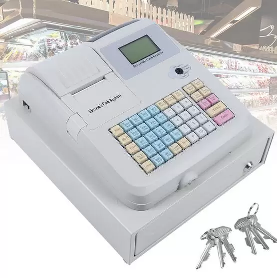 Electronic Cash Register POS Cashier with 48Keys 8Digital LED Display Drawer Box