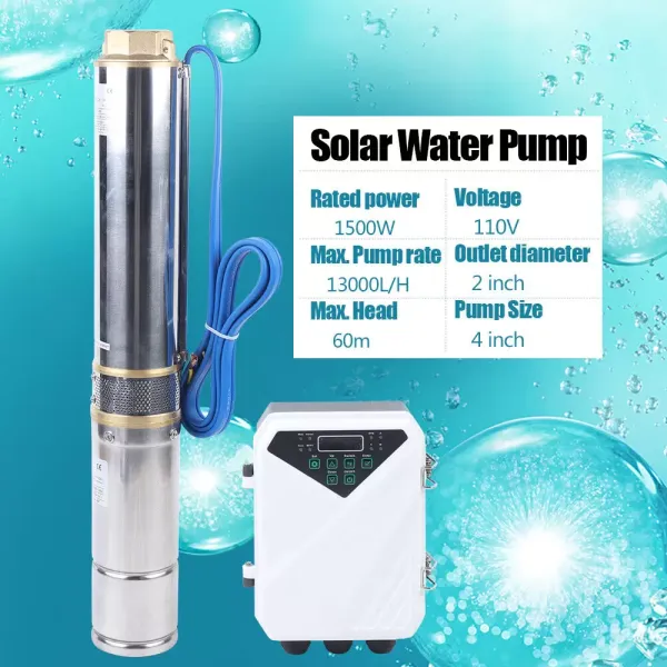 4" DC Deep Bore Well Solar Water Pump 110V 2HP Submersible MPPT Controller Kit