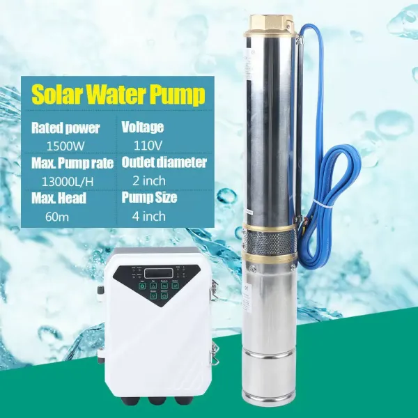 4" DC Deep Bore Well Solar Water Pump 110V 2HP Submersible MPPT Controller Kit
