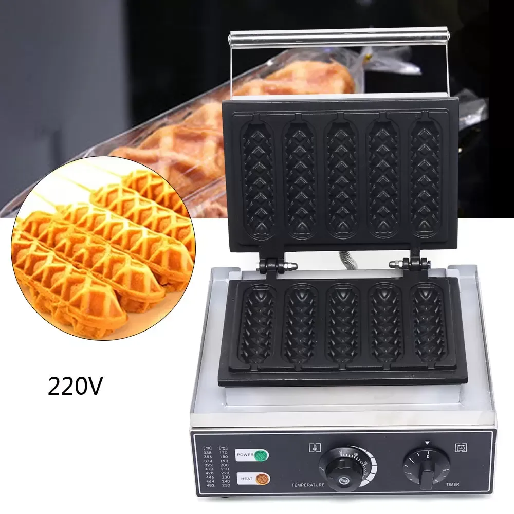 Black Hot Dog Waffle Maker Commercial 5PCS Lolly French Hotdog Sausage molds