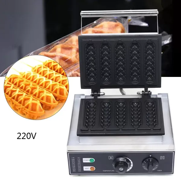 Black Hot Dog Waffle Maker Commercial 5PCS Lolly French Hotdog Sausage molds