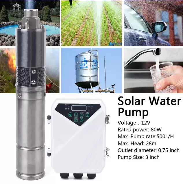 3 Inch 80W Submersible Deep Bore Well Solar Water Pump 12V MPPT Stainless Steel
