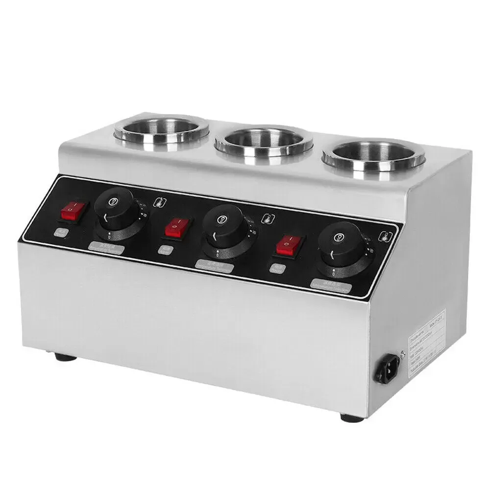 3-Bottle Commercial Sauce Warmer Jam Heating Machine Stainless Steel 30℃-85℃