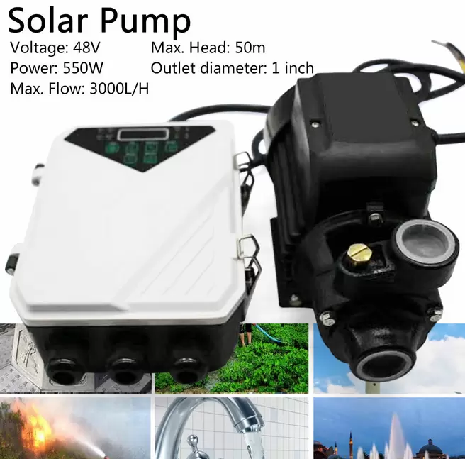 High Pressure Black Solar Water Pump 3,000L/H Solar Brushless DC Pump Motor 45V