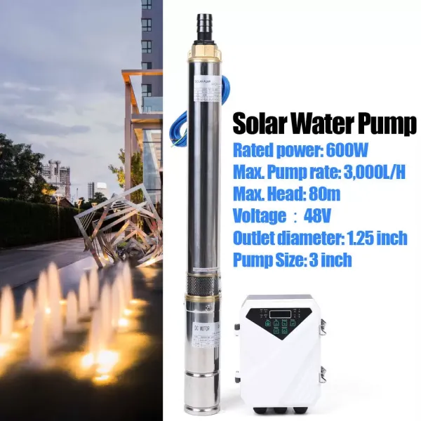 3" 48V Deep Well Solar Water Pump Submersible Bore Hole +MPPT Controller 600W