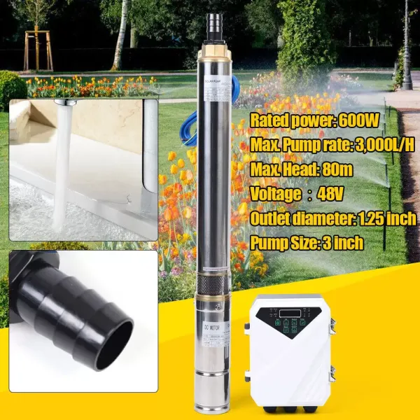 3" 48V Deep Well Solar Water Pump Submersible Bore Hole +MPPT Controller 600W