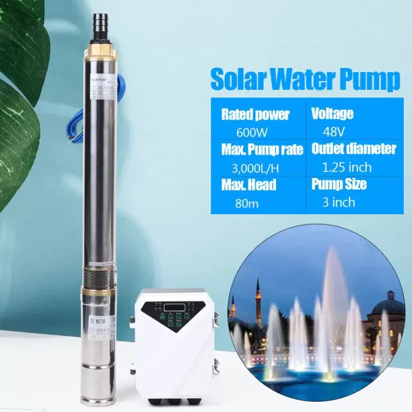 3" 48V Deep Well Solar Water Pump Submersible Bore Hole +MPPT Controller 600W