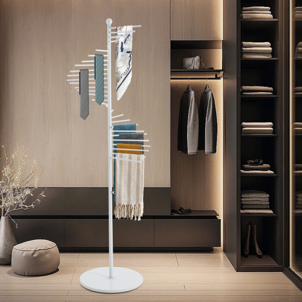 Freestanding Scarf Display Rack Spiral Display Rack with Sturdy Base Spiral Scarf Display Rack Excellent Scarf Display Stand for Hanging Ties Bras White