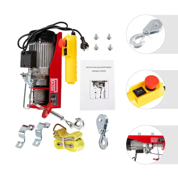 Electric Hoist Winch Crane 100/200KG Rope Tool Remote Chain Lifting Cable 12 Meter
