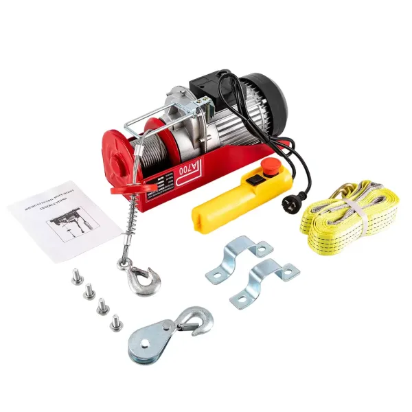 Electric Hoist 1543lbs 1200W Remote Winch Lift Tool Cable Rope Chain Lifting220V