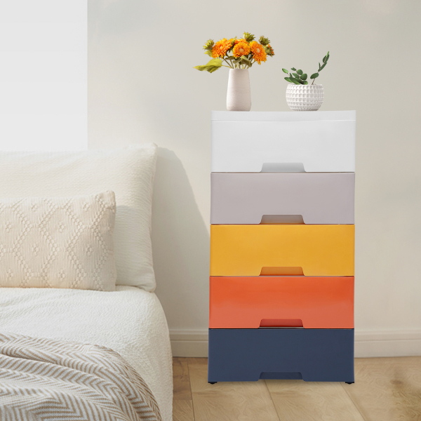5 Drawer Stackable Vertical Clothes Storage Tower, Bedroom Tall Small Chest Closet