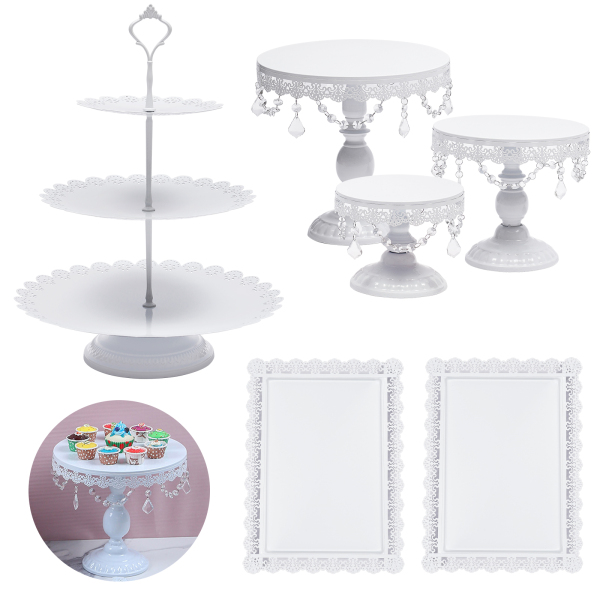 Cake Stands and Pastry Trays，Metal Crystal Cake Holder Cupcake Stand Classical Metal Dessert Wedding Birthday