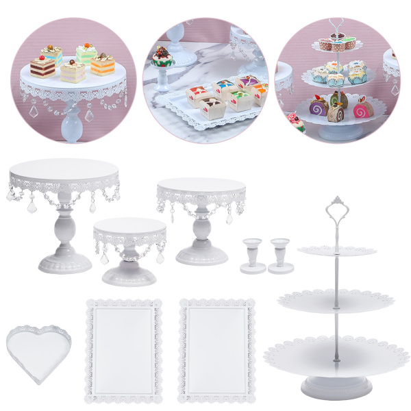 9 x Crystal Cake Holder Cupcake Stand Cake Dessert Holder White Color Metal
