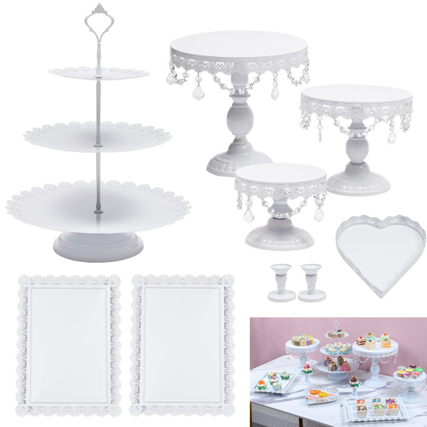 9 x Crystal Cake Holder Cupcake Stand Cake Dessert Holder White Color Metal