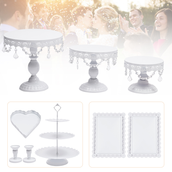 9 x Crystal Cake Holder Cupcake Stand Cake Dessert Holder White Color Metal