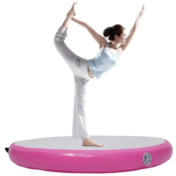 Inflatable Air Track Air Mat Gymnastics Yoga Balance Training Flooring Mat with Pump (Pink)