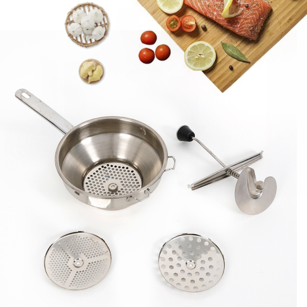 1.9L Stainless Steel Food Mill, Vegetable & Fruit Grinder, Sauce & Puree Maker - 3 Grinding Discs, Large Capacity