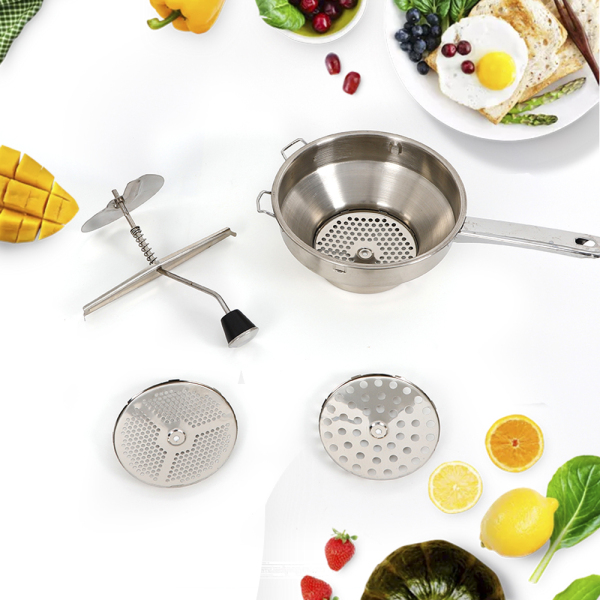1.9L Stainless Steel Food Mill, Vegetable & Fruit Grinder, Sauce & Puree Maker - 3 Grinding Discs, Large Capacity