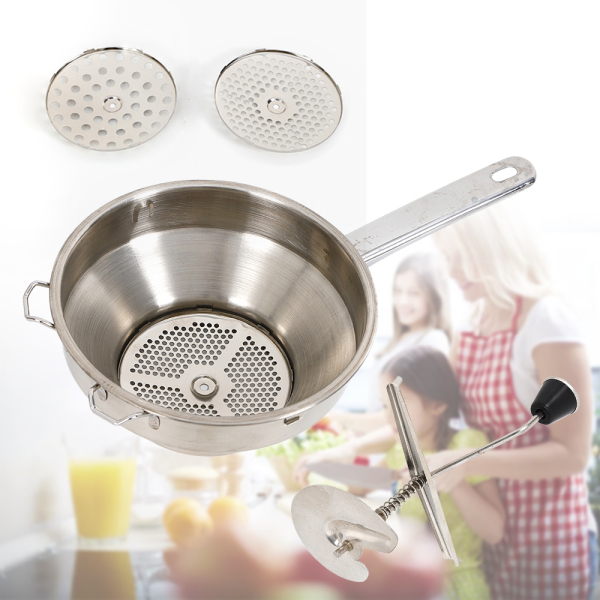 1.9L Stainless Steel Food Mill, Vegetable & Fruit Grinder, Sauce & Puree Maker - 3 Grinding Discs, Large Capacity