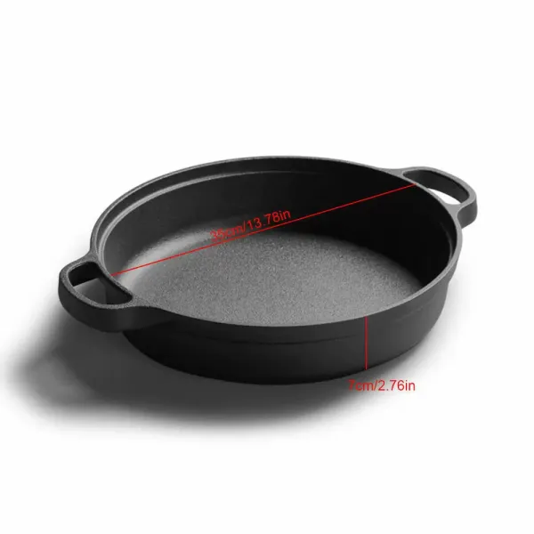 35cm Cast Iron Deep Frypan Steak Pot Thickened Pan Ears, Solid Wood Splicing