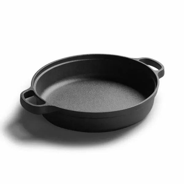 35cm Cast Iron Deep Frypan Steak Pot Thickened Pan Ears, Solid Wood Splicing