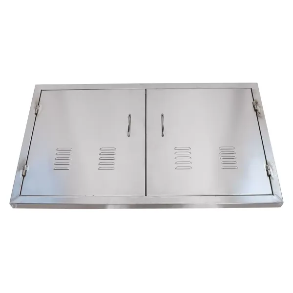Outdoor Kitchen Entrance 12" x 21" Wall Construction Stainless Steel Flush-Mounted BBQ Island Double Door for Indoor and Outdoor Kitchens