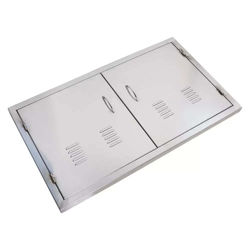 Outdoor Kitchen Entrance 12" x 21" Wall Construction Stainless Steel Flush-Mounted BBQ Island Double Door for Indoor and Outdoor Kitchens