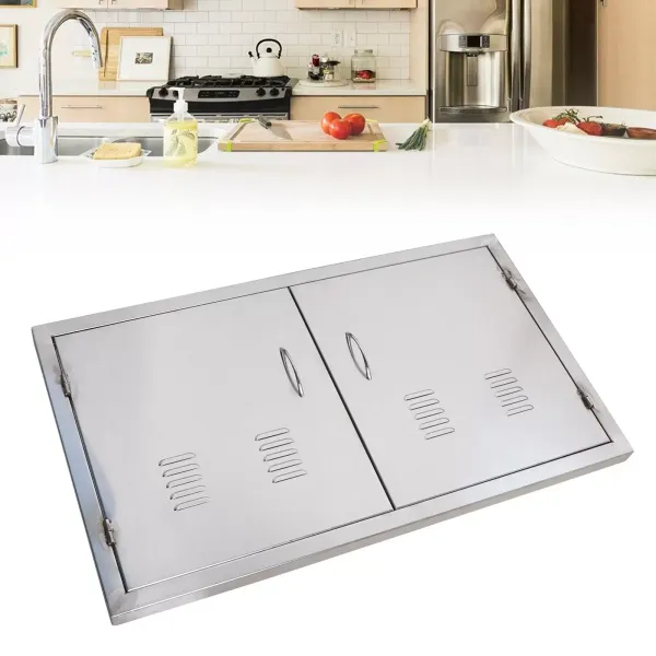 Outdoor Kitchen Entrance 12" x 21" Wall Construction Stainless Steel Flush-Mounted BBQ Island Double Door for Indoor and Outdoor Kitchens Outdoor Kitchen Entrance 12" x 21" Wall Construction Stainless Steel Flush-Mounted BBQ Island Double Door for Indoor and Outdoor Kitchens