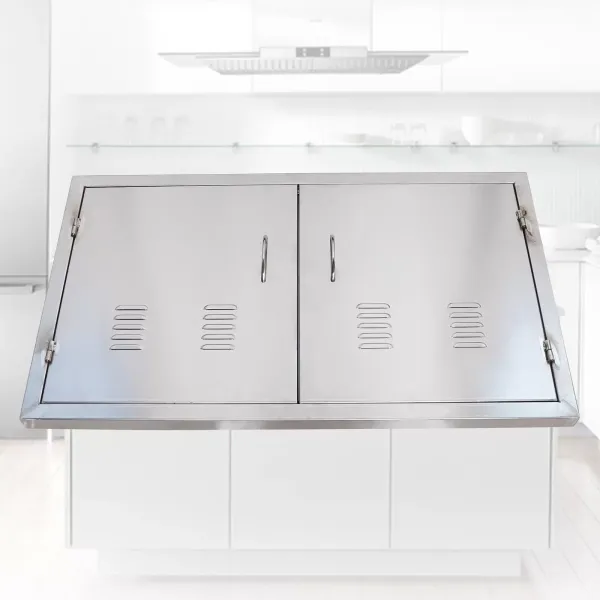 Outdoor Kitchen Entrance 12" x 21" Wall Construction Stainless Steel Flush-Mounted BBQ Island Double Door for Indoor and Outdoor Kitchens