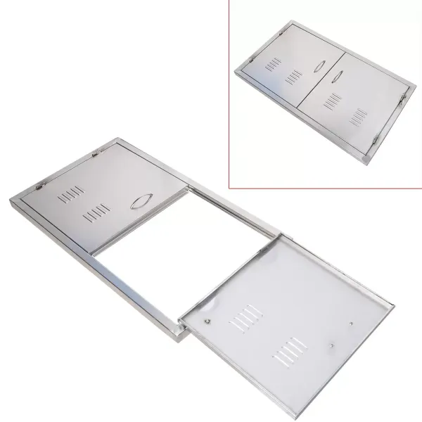 Outdoor Kitchen Entrance 12" x 21" Wall Construction Stainless Steel Flush-Mounted BBQ Island Double Door for Indoor and Outdoor Kitchens Outdoor Kitchen Entrance 12" x 21" Wall Construction Stainless Steel Flush-Mounted BBQ Island Double Door for Indoor and Outdoor Kitchens