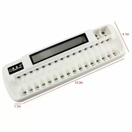 White Auto LCD Smart Intelligent 16-Slot Battery Charger For Ni-MH Ni-Cd AAA AA