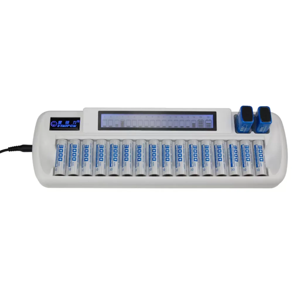 White Auto LCD Smart Intelligent 16-Slot Battery Charger For Ni-MH Ni-Cd AAA AA