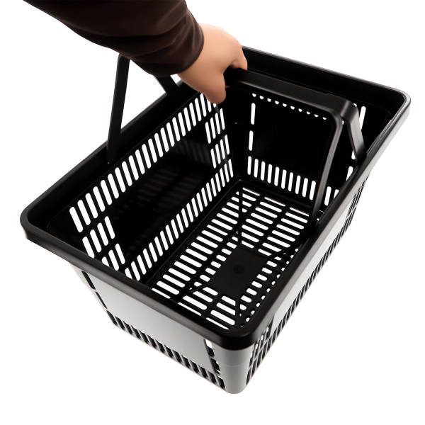 12 Black Plastic Shopping Baskets, Shopping Baskets with Handles, Shopping Baskets for supermarkets, bookstores 12 Black Plastic Shopping Baskets, Shopping Baskets with Handles, Shopping Baskets for supermarkets, bookstores