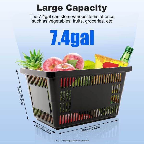 12 Black Plastic Shopping Baskets, Shopping Baskets with Handles, Shopping Baskets for supermarkets, bookstores