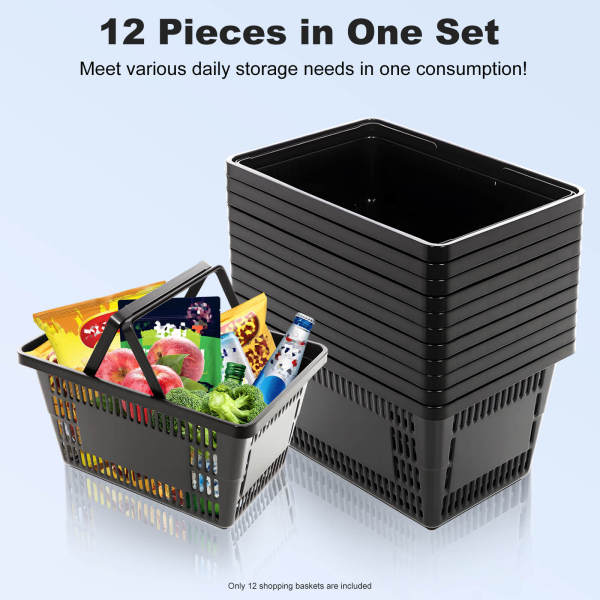 12 Black Plastic Shopping Baskets, Shopping Baskets with Handles, Shopping Baskets for supermarkets, bookstores 12 Black Plastic Shopping Baskets, Shopping Baskets with Handles, Shopping Baskets for supermarkets, bookstores