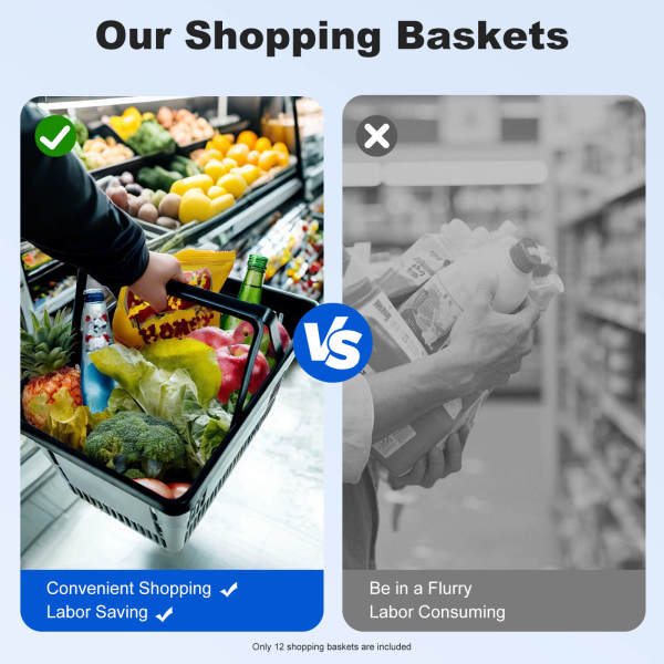 12 Black Plastic Shopping Baskets, Shopping Baskets with Handles, Shopping Baskets for supermarkets, bookstores