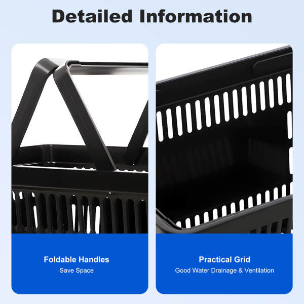 12 Black Plastic Shopping Baskets, Shopping Baskets with Handles, Shopping Baskets for supermarkets, bookstores