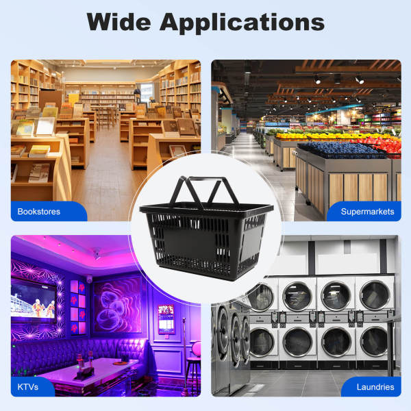12 Black Plastic Shopping Baskets, Shopping Baskets with Handles, Shopping Baskets for supermarkets, bookstores 12 Black Plastic Shopping Baskets, Shopping Baskets with Handles, Shopping Baskets for supermarkets, bookstores