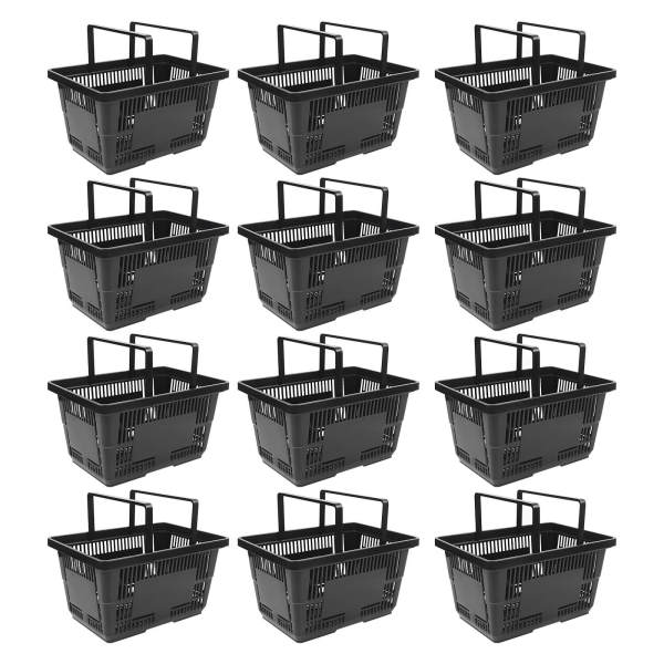 12 Black Plastic Shopping Baskets, Shopping Baskets with Handles, Shopping Baskets for supermarkets, bookstores