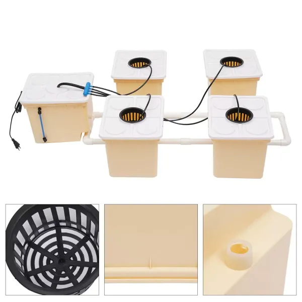 Deep Water Culture Hydroponic Grow System Kit 5 Plant Sites Bucket w/ Pump 11L