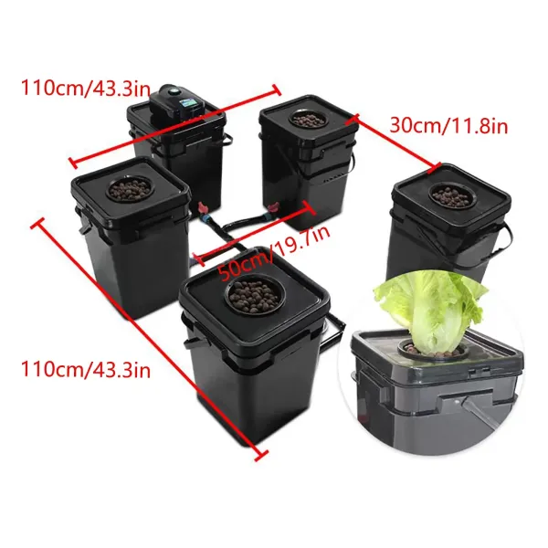 5 PCS 20L Hydroponics Systems DWC Deep Water Culture System Square Grow Kits