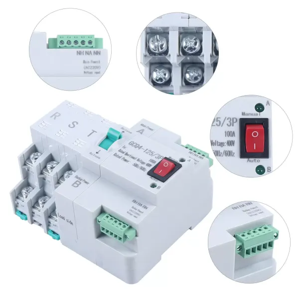 3P Dual Power Generator Changeover Switch Automatic Transfer Switch 100A