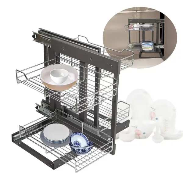 Pull-Out Wire Sliding Basket Rack Multi-Rail Drawer Shelf Cabinet Storage 40cm