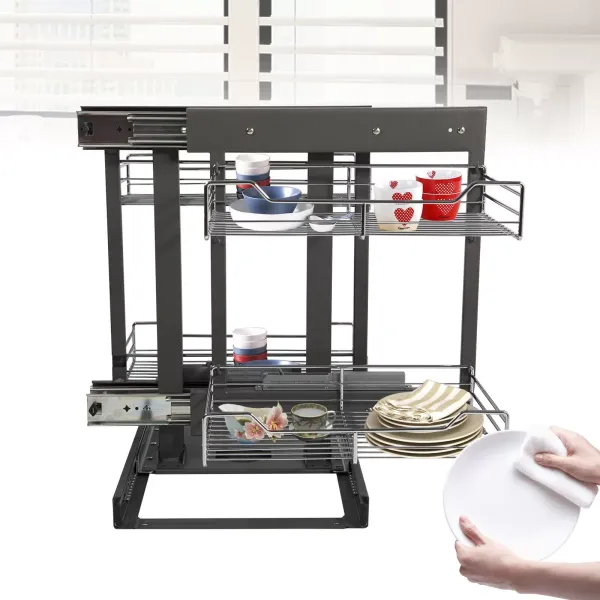Pull-Out Wire Sliding Basket Rack Multi-Rail Drawer Shelf Cabinet Storage 40cm