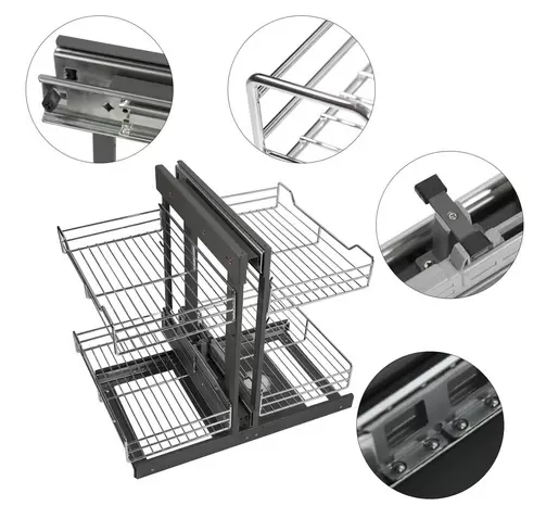 Pull-Out Wire Sliding Basket Rack Multi-Rail Drawer Shelf Cabinet Storage 40cm