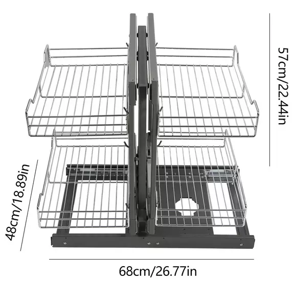 Pull-Out Wire Sliding Basket Rack Multi-Rail Drawer Shelf Cabinet Storage 40cm