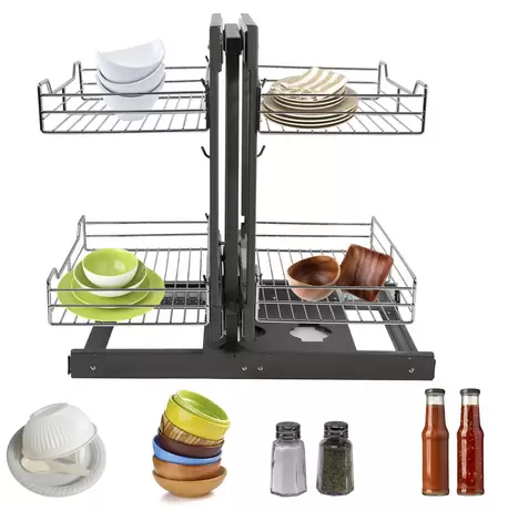 Pull-Out Wire Sliding Basket Rack Multi-Rail Drawer Shelf Cabinet Storage 40cm