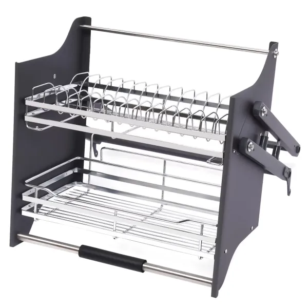 2 Tiers Pull Down Storage Shelf+Drip Tray Stainless Steel Large Capacity